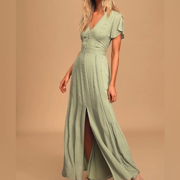 Lulus | Dresses | Lulus Sage Green Swiss Dot Maci Dress Small | Poshmark